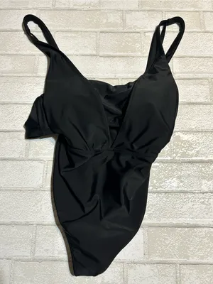 aerie Black One-Piece Swimsuit with Deep V thumbnail 4