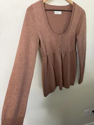 Hollister Easy‎ Cable-Knit Babydoll Sweater in Light Brown Size S thumbnail 4