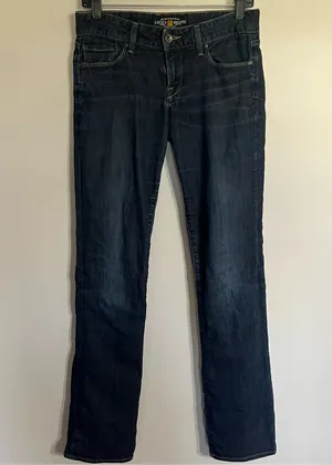 Lucky Brand Lola Boot Women's 2/26 LONG Ankle Dark Wash Blue Denim Bootcut Jeans thumbnail 1