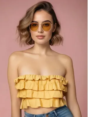 Hello Molly Yellow Ruffled‎ Tulle Corset Top Blouse Size Medium Party Wear thumbnail 1