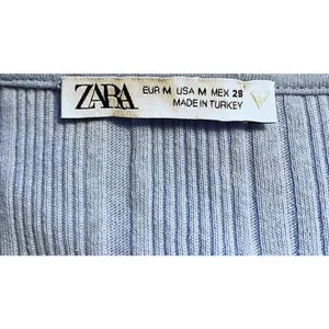 ZARA Blue Ribbed Drawstring Cut Out Cropped Top ~ Women's Shirt Size MEDIUM thumbnail 4