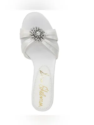 NWOB Sam Edelman White Satin Bridal Kitten Heel Slide with Crystal Brooch Size 6 thumbnail 3
