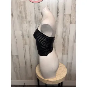 Black Faux Leather Tube Top Small | Strapless Shiny Clubwear Tank thumbnail 5