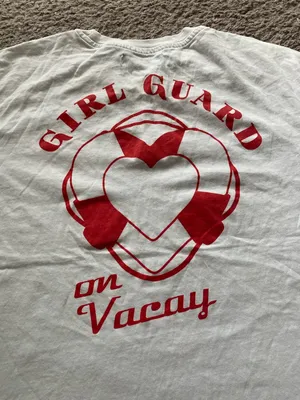 Women’s Bershka White Crewneck Tee with Red Lifesaver Chest Graphic thumbnail 5
