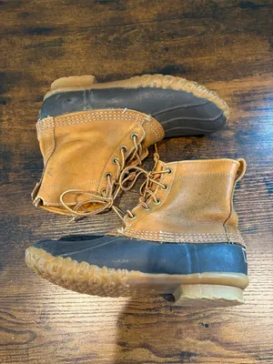 Vintage LL Bean Maine‎ Duck Rain Boots Tan Leather Brown Rubber Size 7 thumbnail 5
