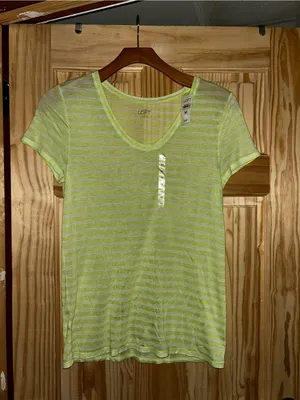 LOFT Women’s Lime Green Striped V-Neck Tee nwt thumbnail 2
