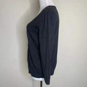 LOFT Gray Cardigan Rhinestone Trim Sz Medium thumbnail 3