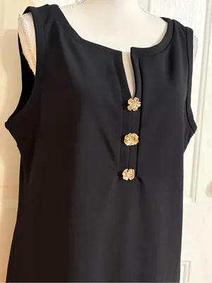 Karl Lagerfeld Black Sleeveless Shift Dress with Gold Floral Buttons thumbnail 2