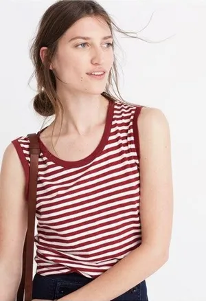 Madewell Red/White Cotton Crewneck Muscle Tank thumbnail 1