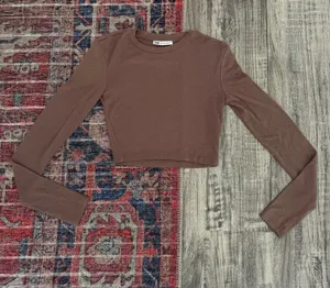 ZARA Brown Cropped Long Sleeve Top thumbnail 1