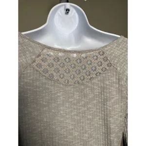 Neutral‎ Ribbed Henley Long Sleeve Top Soft Minimal Boho M Coastal thumbnail 5