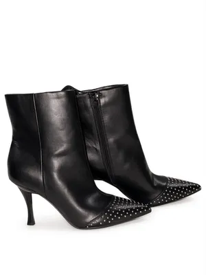 NEW Nine West Black Faux Leather Studded Pointed Toe Ankle Booties Size 10 thumbnail 2