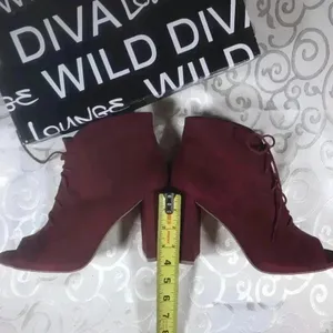 NIB!Wild Diva-Burgundy lace up heels peekaboo boots/Sandals Size 9 thumbnail 7