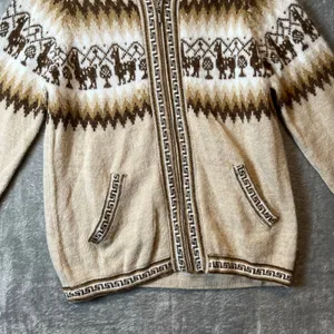 Alpaca Connection Little‎ Llamas Hooded Alpaca Wool Knitted Jacket Sz S Brown thumbnail 2