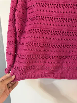 Staccato Openwork Crewneck Sweater in Fuchsia Pink thumbnail 4