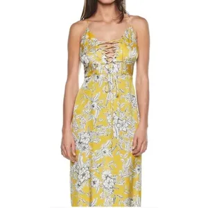 Bardot Floral Midi Dress Womens‎ 8/M Yellow Lace Up Boho Summer Tropical V-Neck thumbnail 3