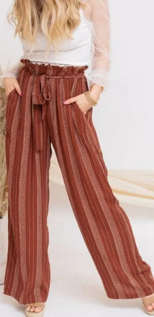Boutique Rust Pinstripe Wide Leg Pants Size M thumbnail 1