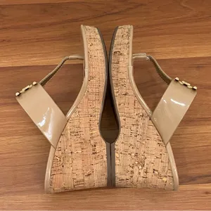 SAM EDELMAN Yardlie Almond Tan Patent Cork Wedge Platform Sandals Size 6 thumbnail 8