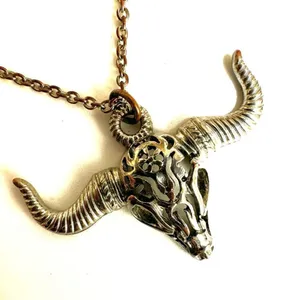 Freedom silver tone bull head cow skull pendant necklace thumbnail 6