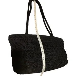 The Sak Black Crochet Shoulder Bag Woven Knit Tote Zip Top Boho Purse 90's Y2K thumbnail 8