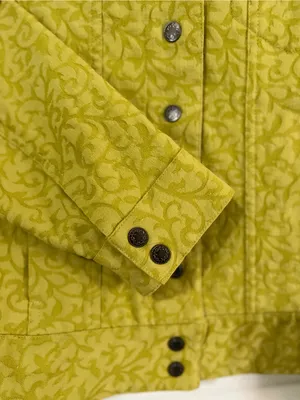 Peck & Peck Chartreuse Green Patterned Trucker Jacket Sz M Stretch Feminine thumbnail 5