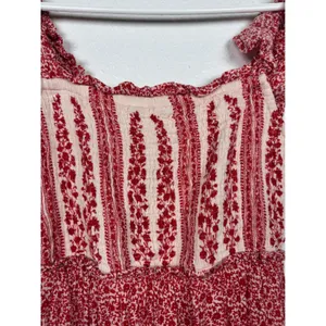 Sim & Sam Mini‎ Dress Womens XS Red Floral Ruffle Smocked Tiered Boho Babydoll thumbnail 4