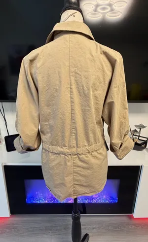 📌 TITLE Zara Khaki Tan Utility Drawstring Button Down Blouse Top XS thumbnail 8