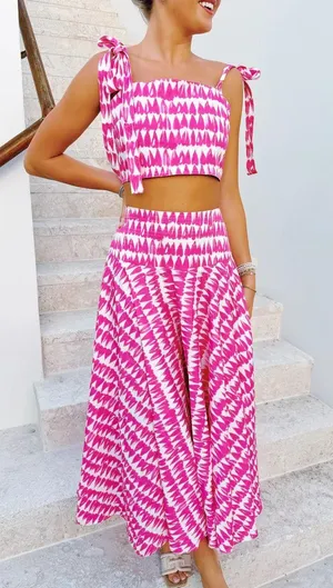 Pink Two Piece Skirt Set thumbnail 1