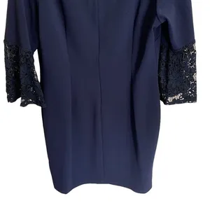 Hope & Harlow Dress Womens 14 Navy Blue Lace Bell Sleeve‎ Shift Knee Length thumbnail 7
