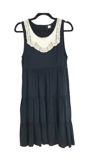 Divided H&M Shift Dress Sleeveless Tiered Goth Lace Collar Black Size 10 thumbnail 1