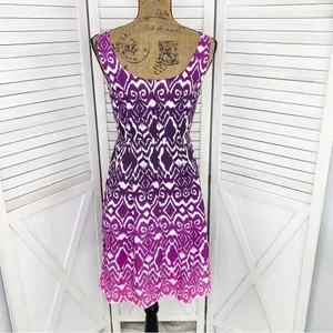 Ann Taylor Ombre Ikat Tribal‎ Print Fit Flare Dress Pink Purple 0 Sleeveless thumbnail 5