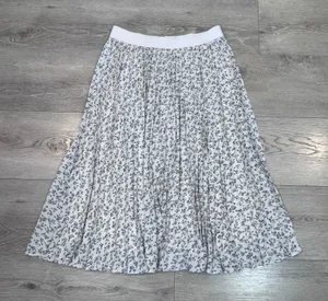 Grace & Karin Womens Pleated Midi Skirt Floral Cream Purple Elastic Waist‎ Large thumbnail 1