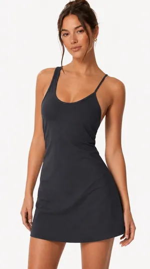 Abercrombie & Fitch Black Mini Fitted Athletic Dress Asymmetrical Straps Travel thumbnail 1