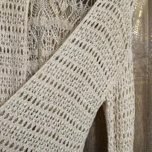 American Eagle Ivory Boho Grunge Knit Crochet Long Cardigan Duster XL thumbnail 4