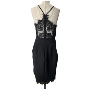 ASTR The Label Peeking Lace Plunge V Neck Bodycon Midi Dress Black Womens M thumbnail 7