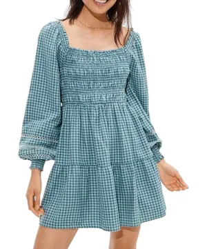 American Eagle gingham smocked long-sleeved dress - large thumbnail 1