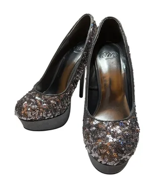 New in Box Shimmer Diva SM New York Women's Sequin Black & Silver Stiletto Pumps thumbnail 1