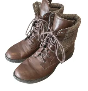 B.O.C. By Born Womens Faux Leather Saturn Lace Up Fold Over Combat Boots Brown S thumbnail 1