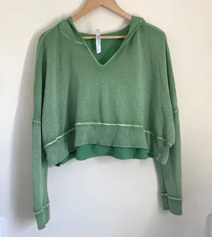 Free People Morning Run Crop Oversized Hoodie Modal Blend Green size S thumbnail 3