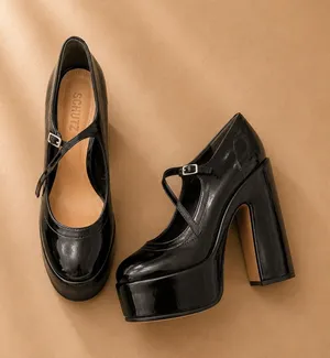 Schutz Womens Heels 9.5B Black Zayne Patent Leather Chunky Platform Mary Jane thumbnail 1