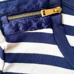 Ralph Lauren Zipper-Trim Top Navy and White Striped Long‎ Sleeve Top Sz Medium thumbnail 5