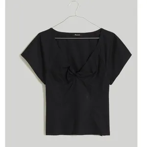 MADEWELL Twist Front Seamed Poplin Top in Black Size 4 thumbnail 3