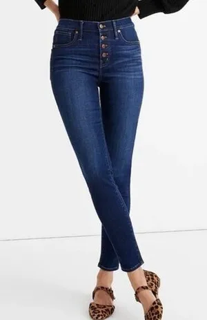 Madewell Skinny Jeans 9" High Rise Blue Denim Dark Wash Button-Fly Sz 26 P thumbnail 1