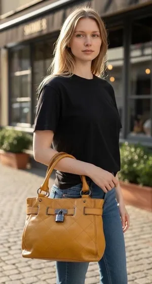 Relic Brand Mustard Yellow Quilted Tote Bag‎ with Lock Detail thumbnail 1