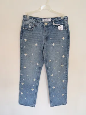 NWT Pearl Beaded Star Embellished Straight Leg Denim Jeans Sz 9 Medium Wash thumbnail 7