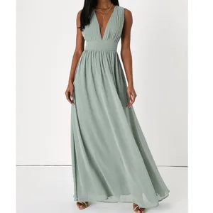 Lulus NWOT Heavenly Hues Sage Green Brush Woven Chiffon V-Neck Maxi Dress Large thumbnail 3