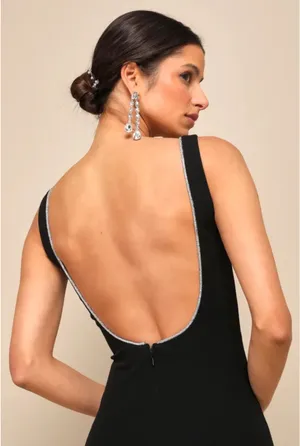Lulus Timeless Poise Black Rhinestone Square Neck Backless Maxi Dress thumbnail 4