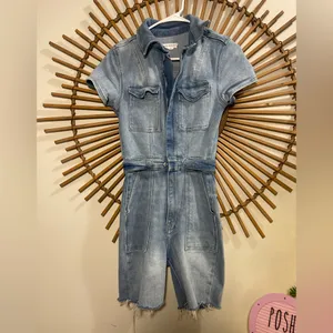 Good American Denim Short Sleeve Jumpsuit Shorts Romper Utility Stretchy Minimal thumbnail 6