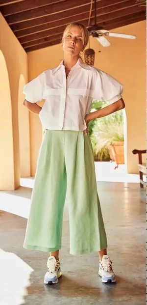 Hunter Bell Chase Culotte Wide Leg Pants in Mint Green Linen Size US 0‎ thumbnail 1