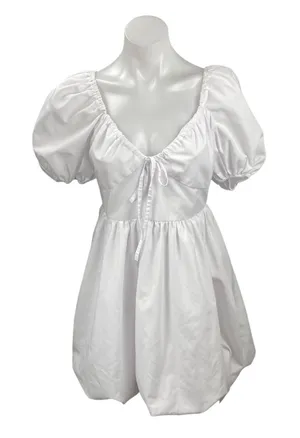 Centimeter Women's White Puff Sleeve Mini Babydoll Flare A-Line Shift Dress Sz M thumbnail 1